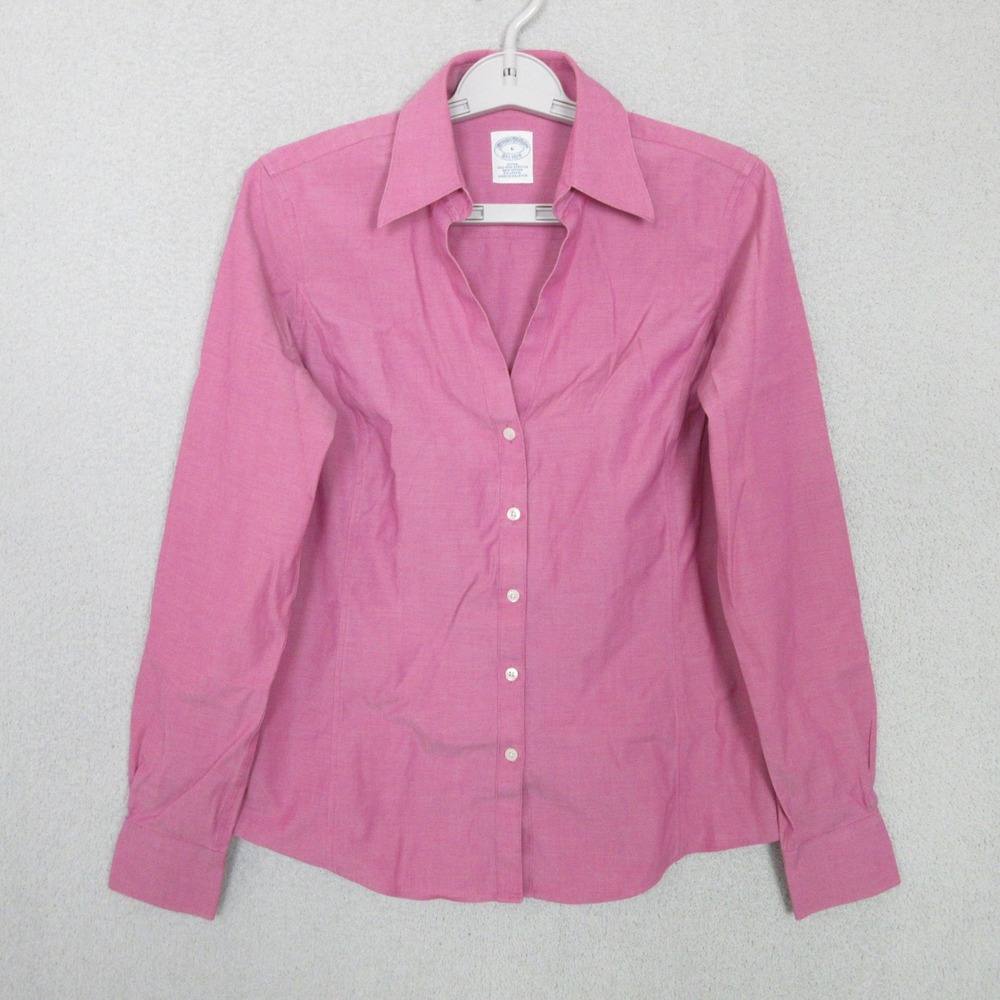 Brooks Brothers Womens Pink Fitted Non-Iron Stretch Button Up Shirt Size 6